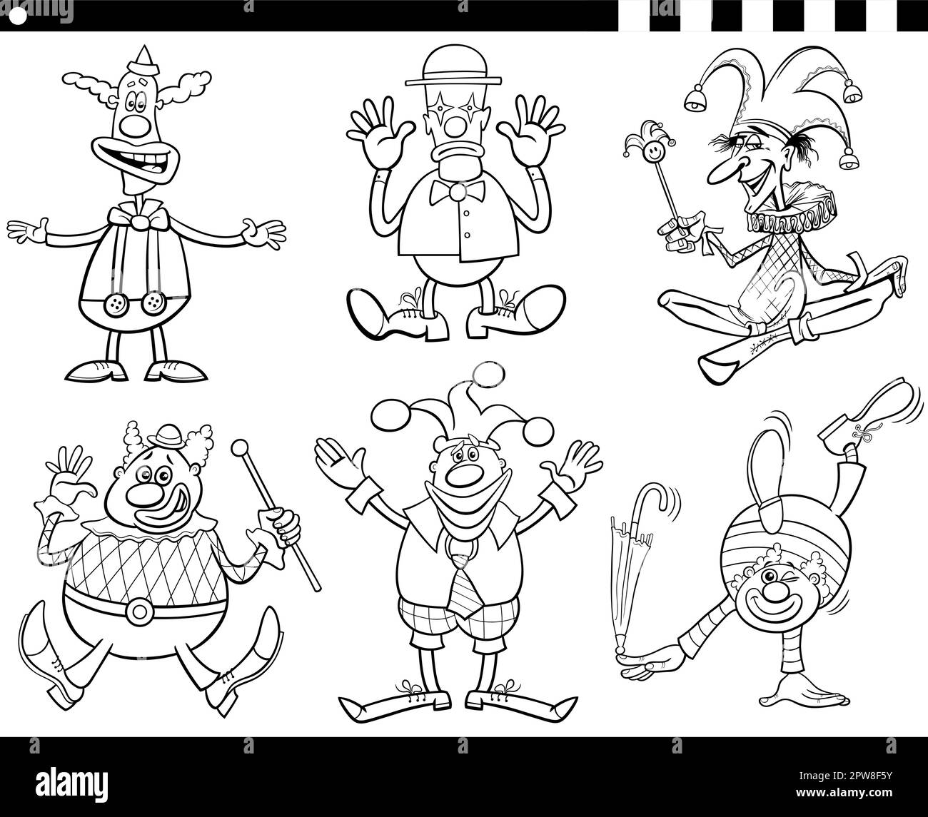 Comic-Clowns-Comic-Charaktere-Set-Malseite Stock Vektor