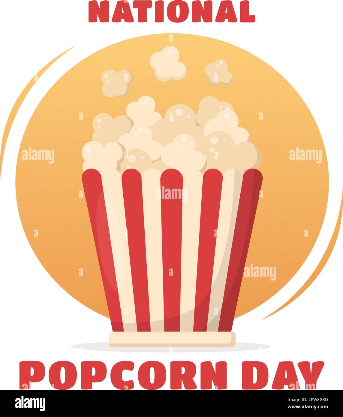 National Popcorn Day am 19.. Januar mit einer großen Box mit roten und weißen Streifen in flachen Cartoon-Hintergrund handgezeichnete Vorlagen Illustration Stock Vektor