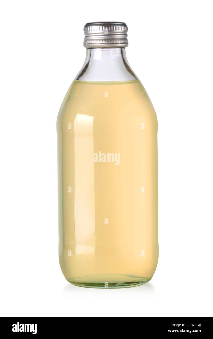 Eine Flasche Limonade auf weißem Hintergrund mit Schneideweg Stockfoto