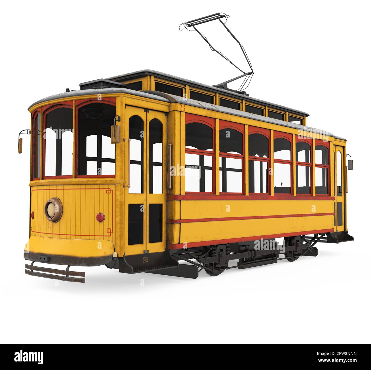 Vintage Gelb Straßenbahn isoliert Stockfoto