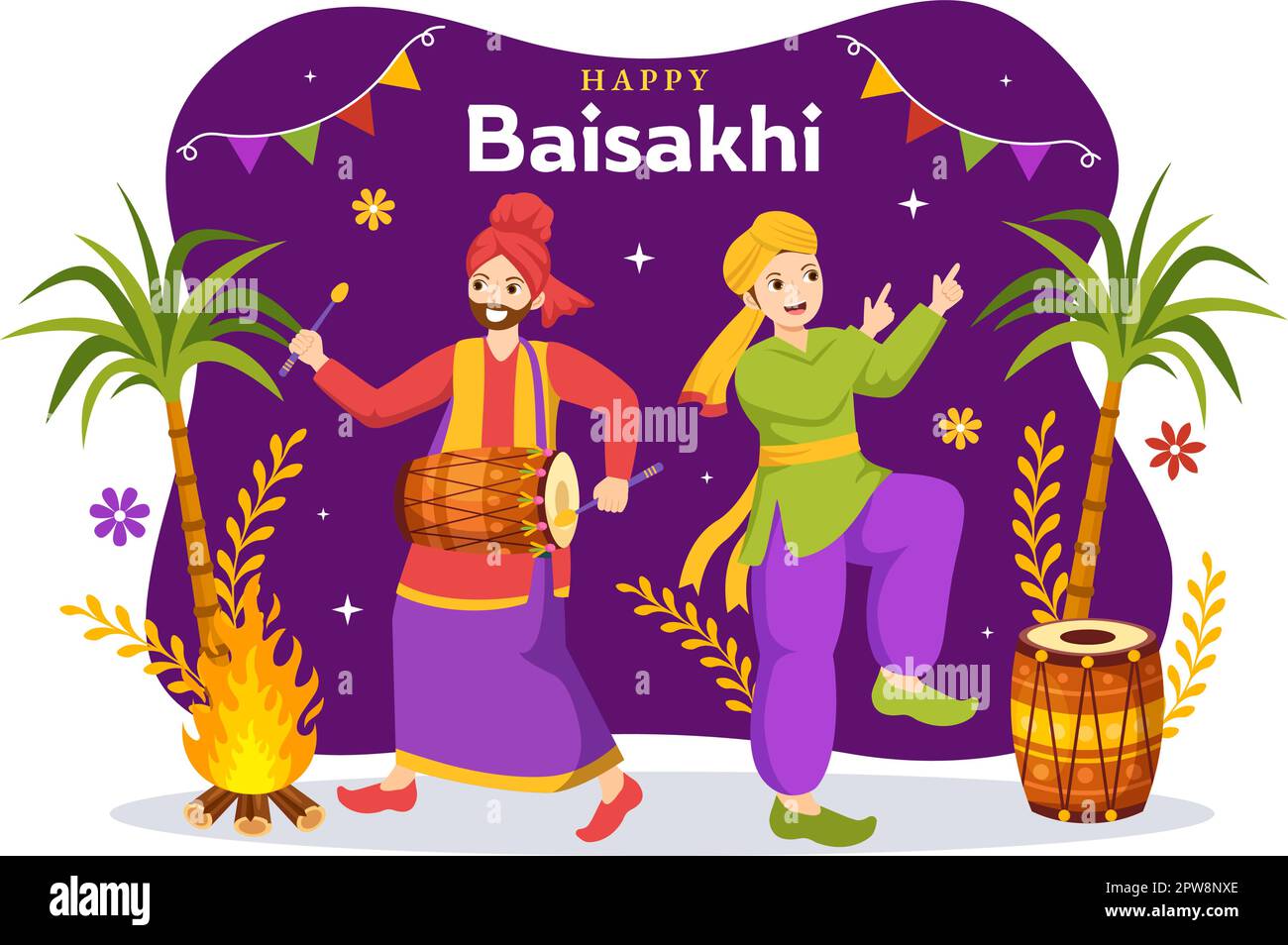 Happy Baisakhi Illustration with Vaisakhi Punjabi Spring Harvest Festival of Sikh Celebration in Flat Cartoon handgezeichnet für Landing Page Templates Stock Vektor