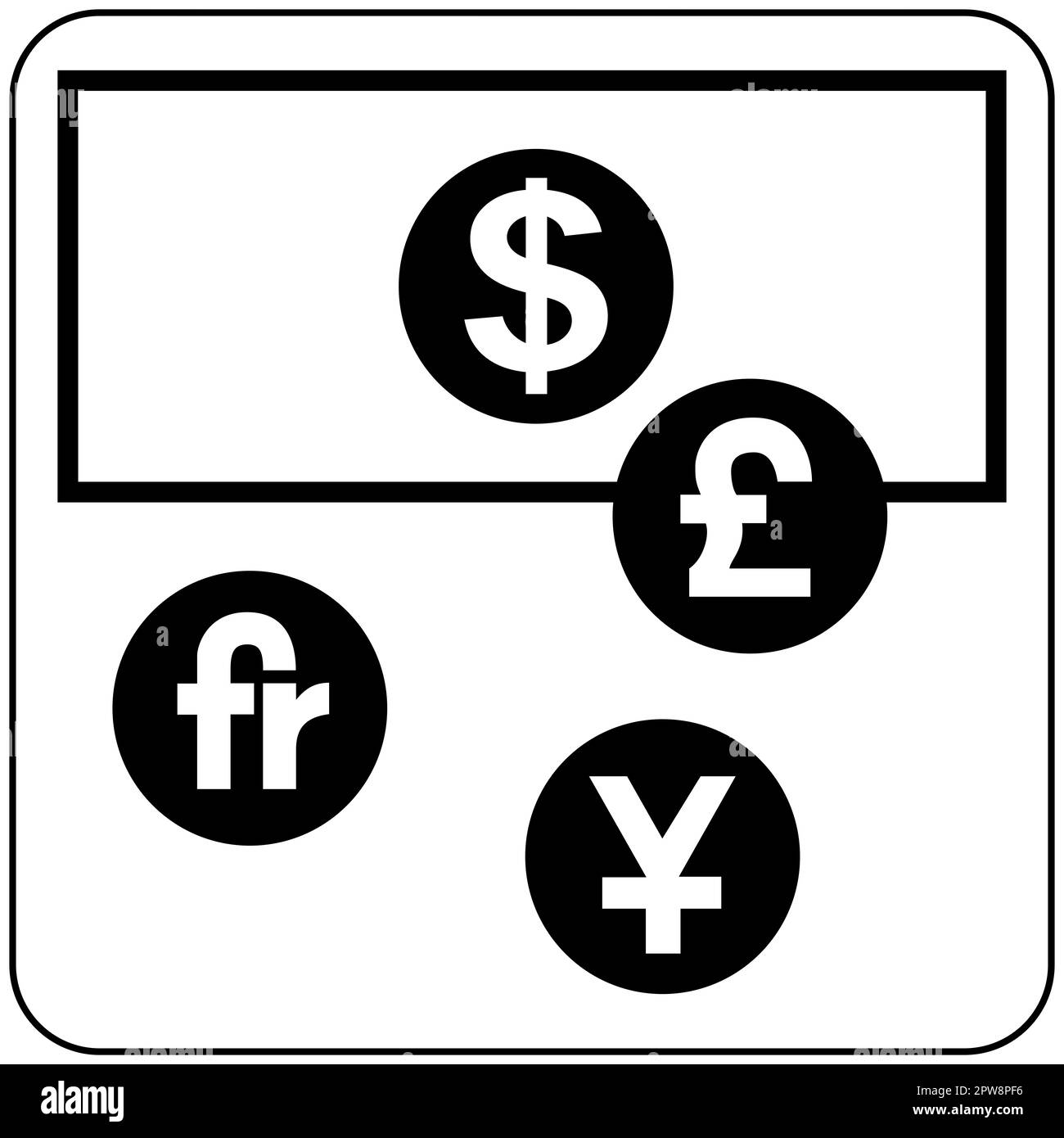 Piktogramm zum Währungsumtausch des Verkehrsministeriums Stockfoto