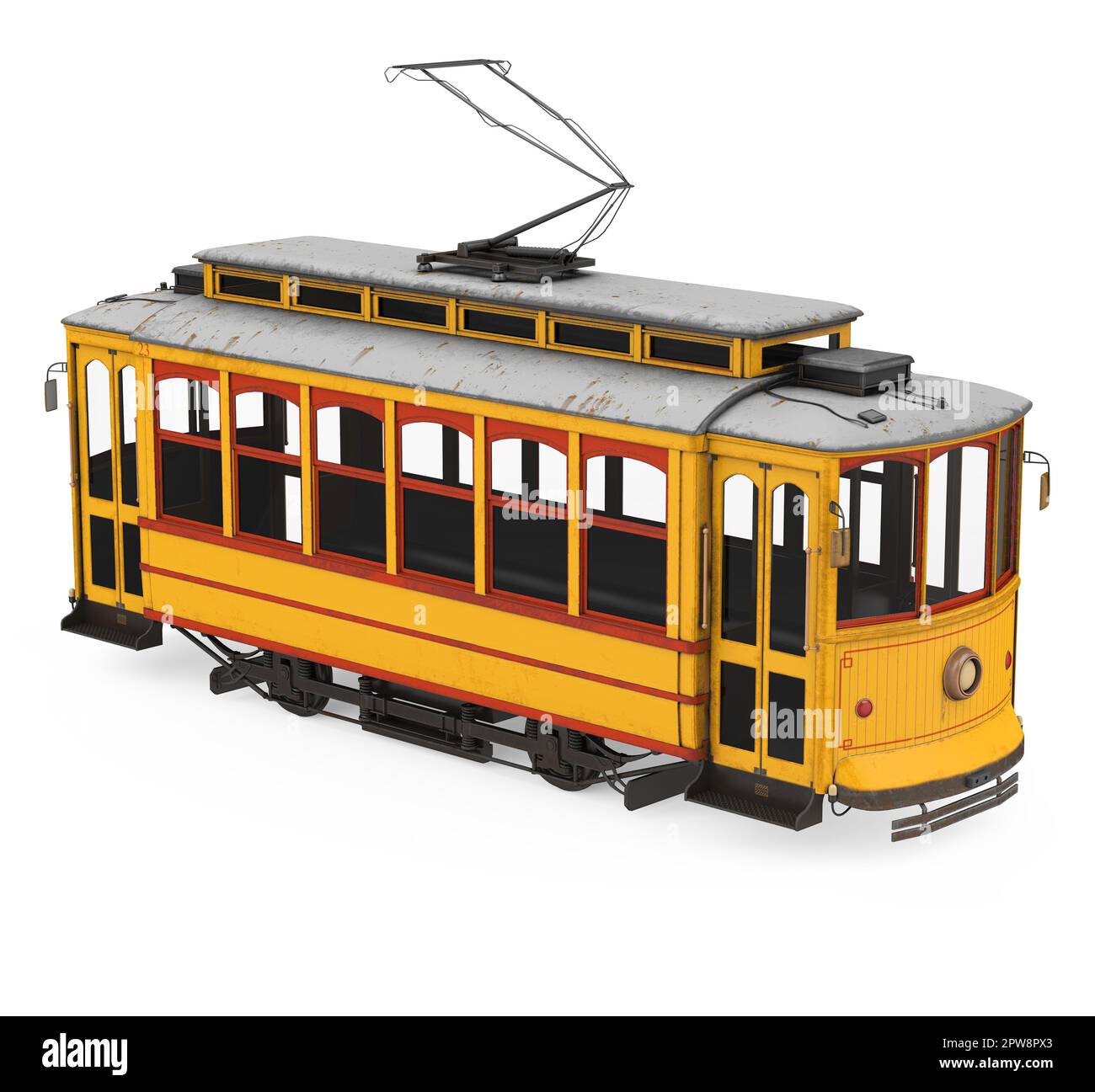 Vintage Gelb Straßenbahn isoliert Stockfoto