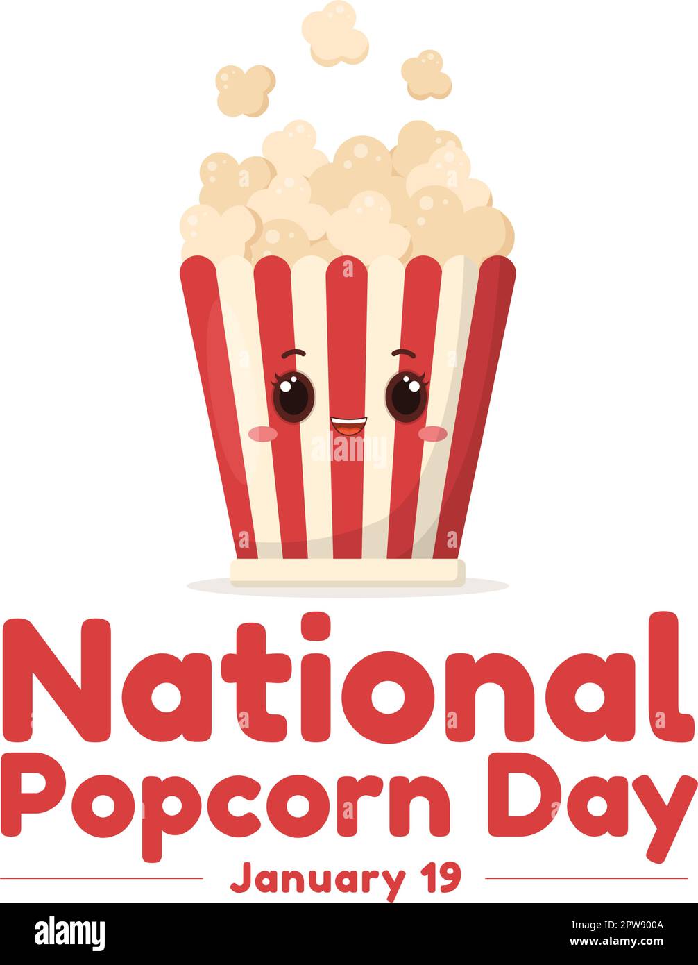 National Popcorn Day am 19.. Januar mit einer großen Box mit roten und weißen Streifen in flachen Cartoon-Hintergrund handgezeichnete Vorlagen Illustration Stock Vektor