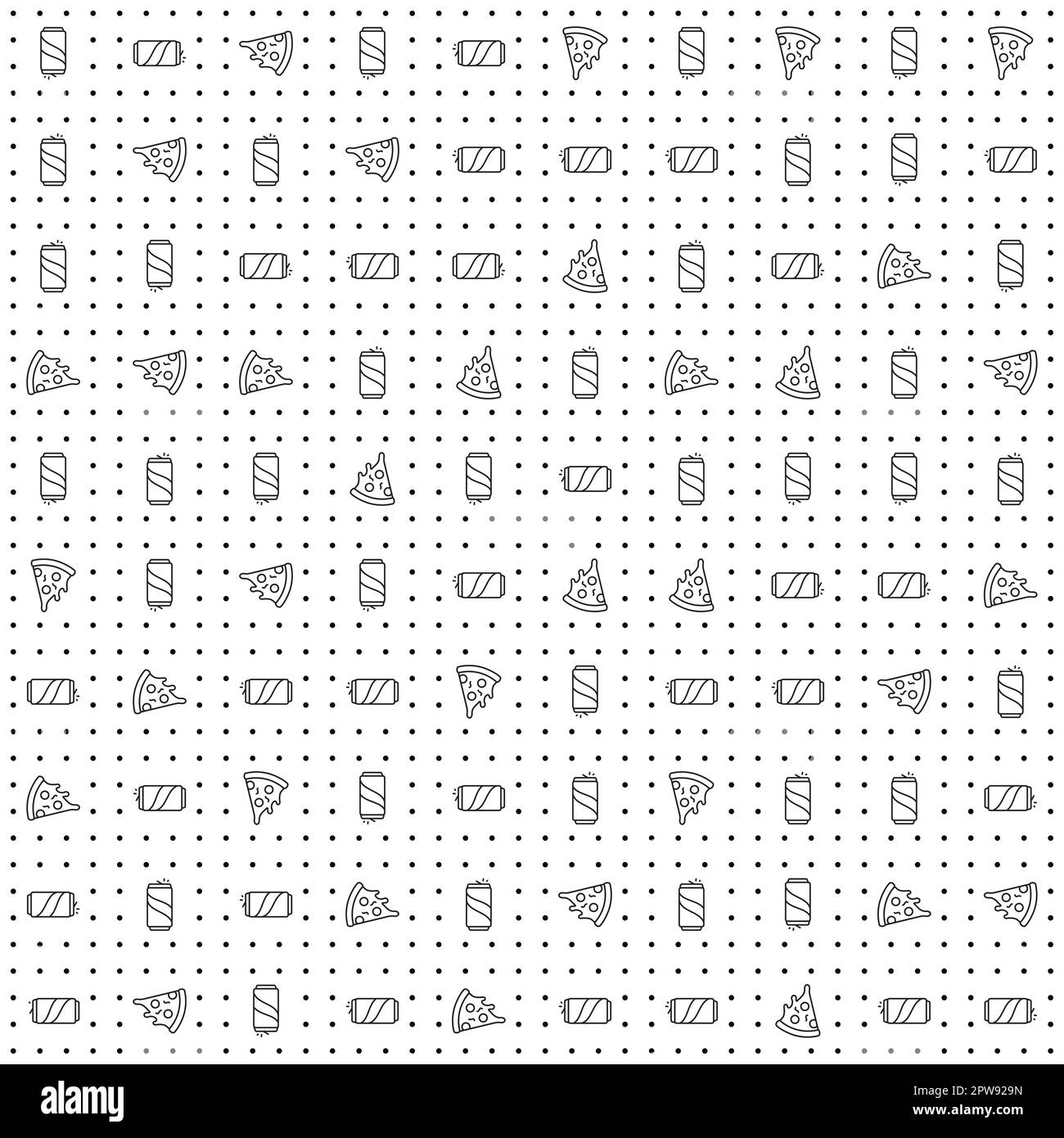 Nahtloses Pizzamuster. Nahtloses Essensmuster für Restaurants. Nahtloses geometrisches Muster. Vektor Stockfoto