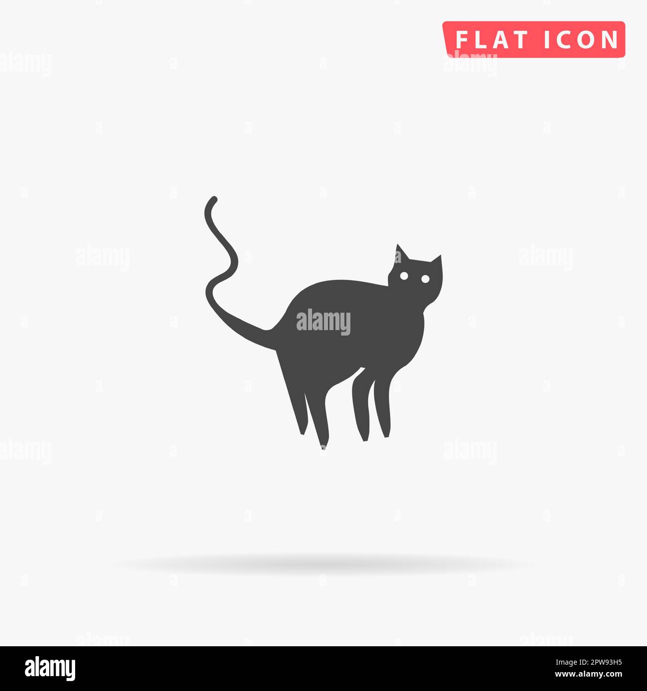 Die Silhouette der bösen Katze. Einfaches flaches schwarzes Symbol mit Schatten auf weißem