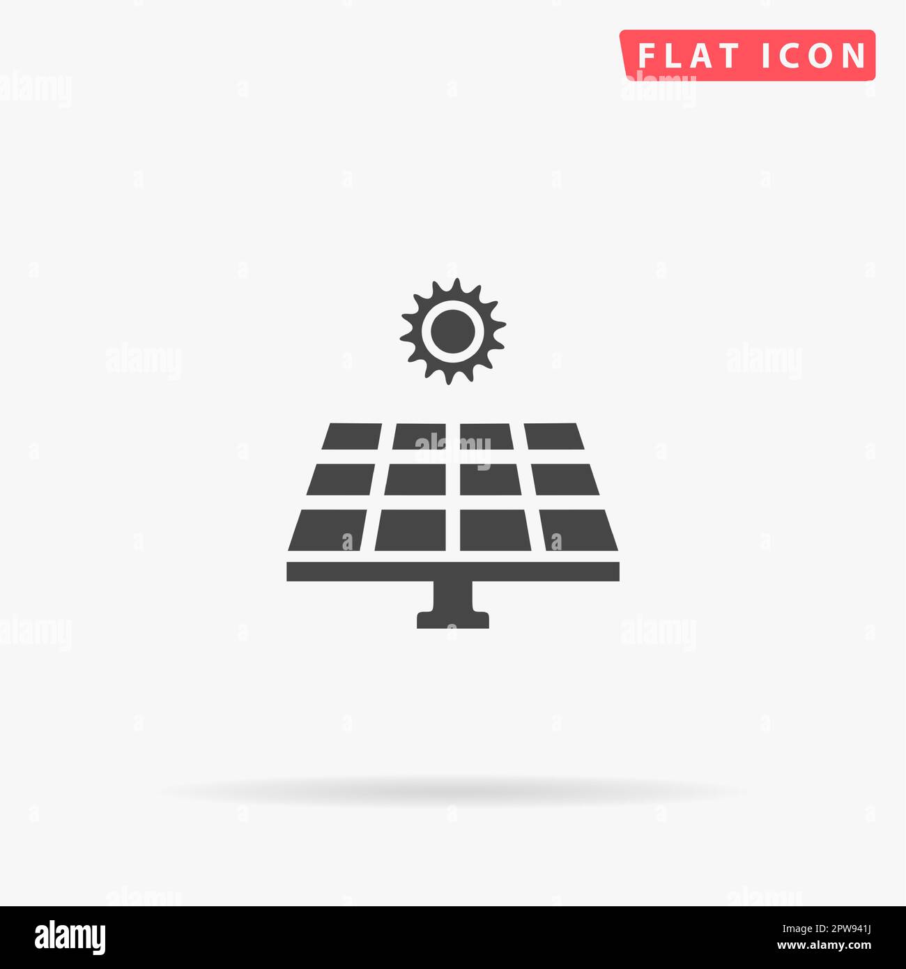 Solarenergie-Panel. Einfaches flaches schwarzes Symbol mit Schatten auf weißem Hintergrund. Piktogramm zur Vektordarstellung Stock Vektor