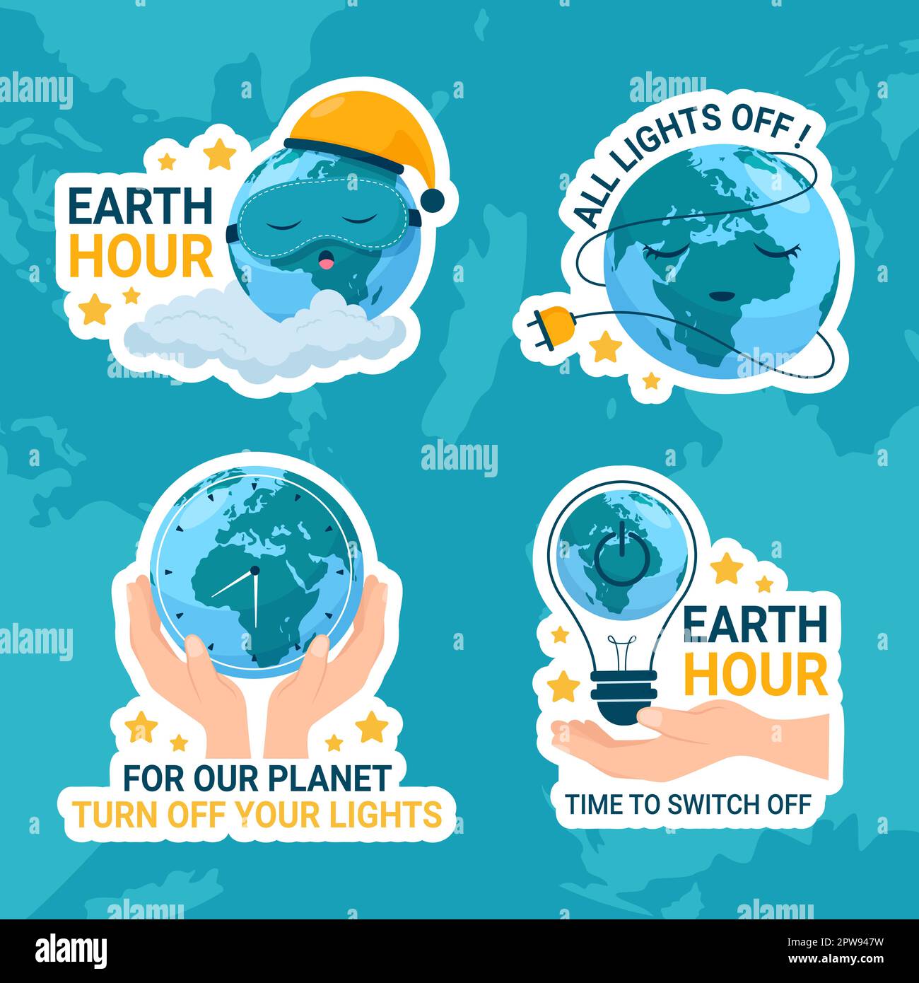 Happy Earth Hour National Day Label Flat Cartoon Handgezeichnete Vorlagen Hintergrunddarstellung Stock Vektor