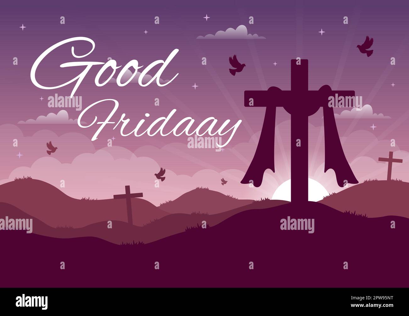 Happy Karfreitag Illustration with Christian Holiday of Jesus Christus Crucifixion in Flat Cartoon Hand Drawn for Web Banner or Landing Page Templates Stock Vektor