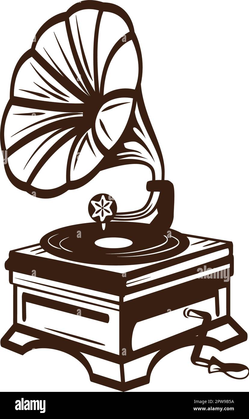 Gramophone und Phonograph Record Player Illustration Silhouette Stock Vektor