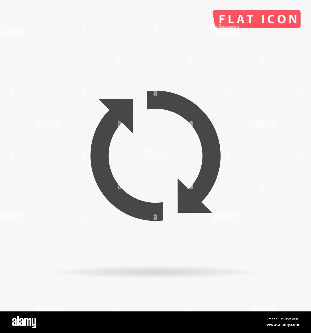 Aktualisieren Sie das Zeichen für das erneute Laden der Rotationsschleife. Einfaches flaches schwarzes Symbol mit Schatten auf weißem Hintergrund. Piktogramm zur Vektordarstellung Stock Vektor