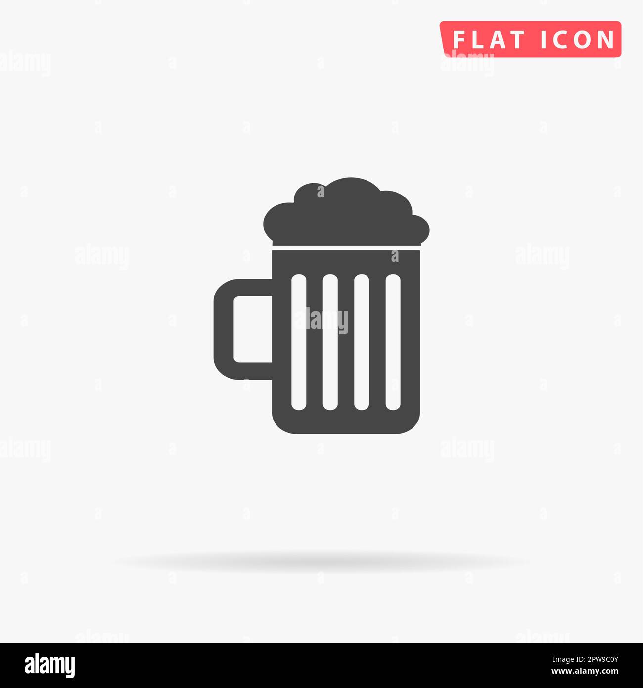 Einfache Biertasse. Einfaches flaches schwarzes Symbol mit Schatten auf weißem Hintergrund. Piktogramm zur Vektordarstellung Stock Vektor