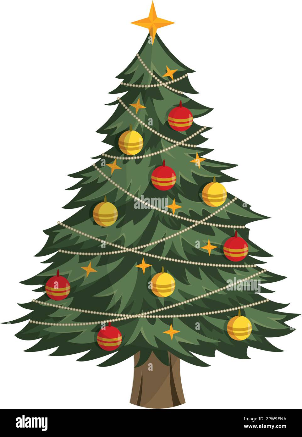 Detaillierter und realistischer Weihnachtsbaum mit dekorativer Illustration Stock Vektor