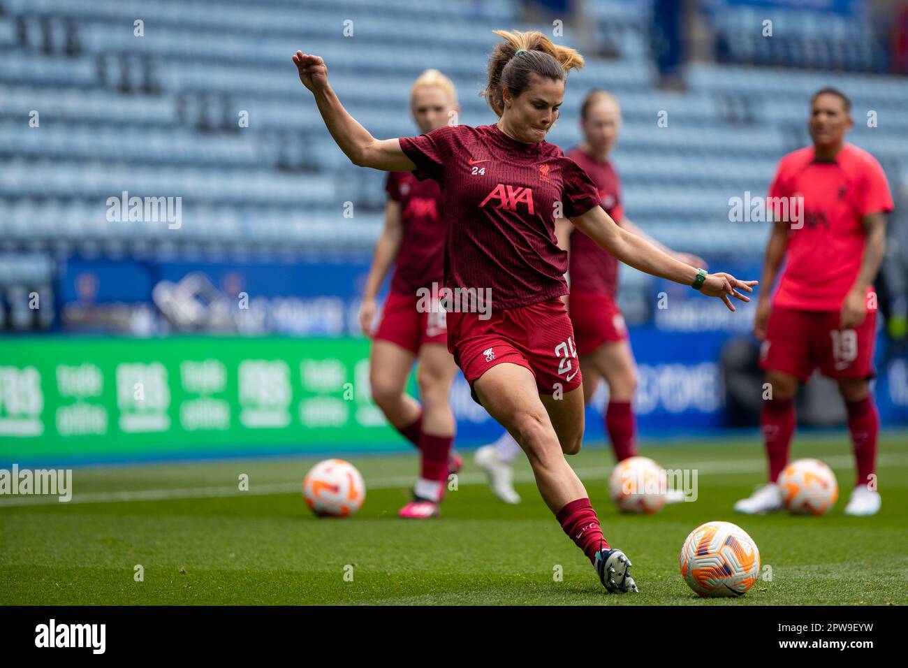 Leicester, Großbritannien. 29. April 2023. Katie Stengel während des Barclays FA WSL-Spiels zwischen Leicester City und Liverpool im King Power Stadium. Kredit: Ryan Asman/Alamy Live News Stockfoto