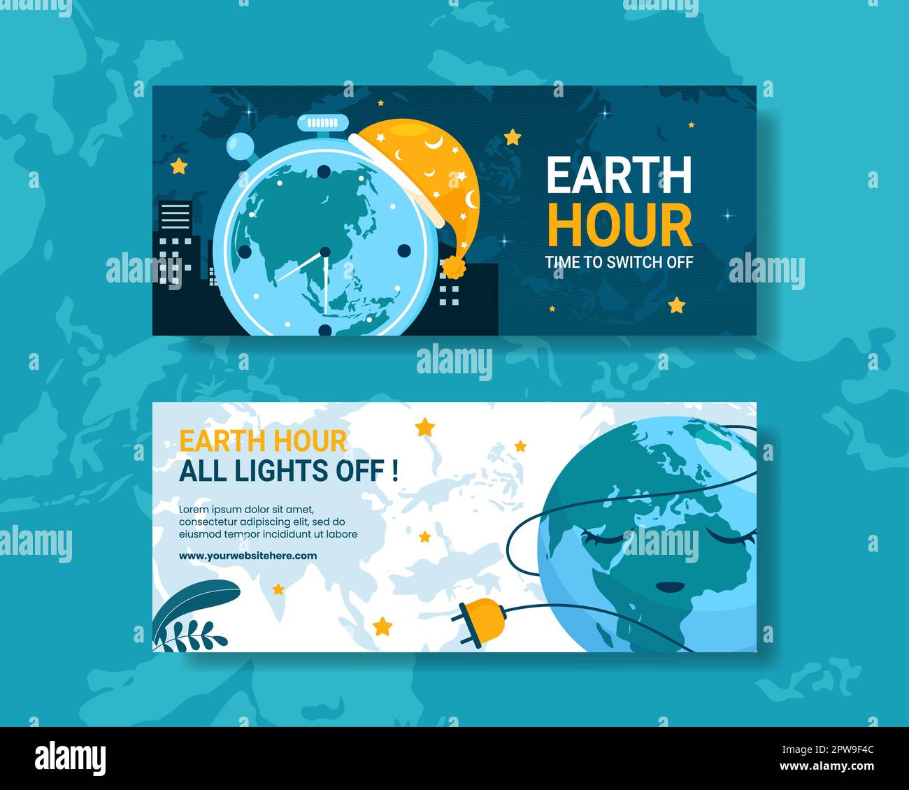 Happy Earth Hour National Day Horizontales Banner Flache Cartoon Handgezeichnete Vorlagen Illustration Stock Vektor