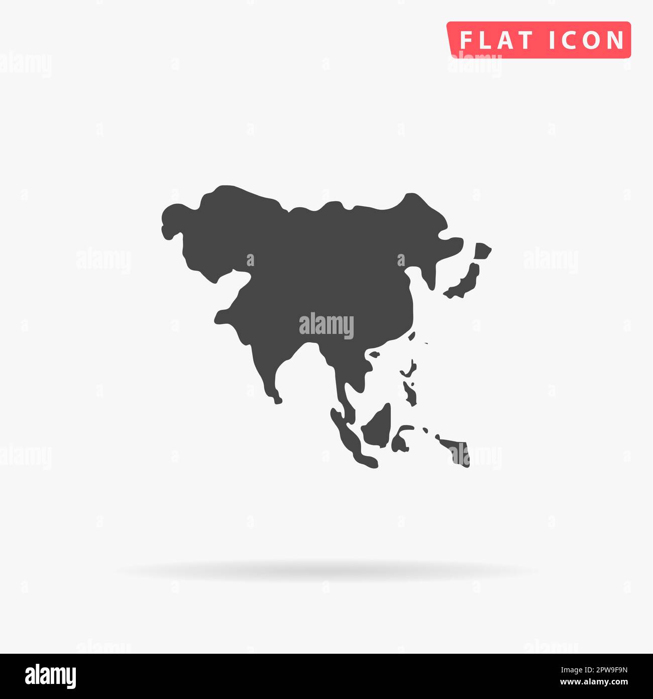 Asiatische Karte. Einfaches flaches schwarzes Symbol mit Schatten auf weißem Hintergrund. Piktogramm zur Vektordarstellung Stock Vektor