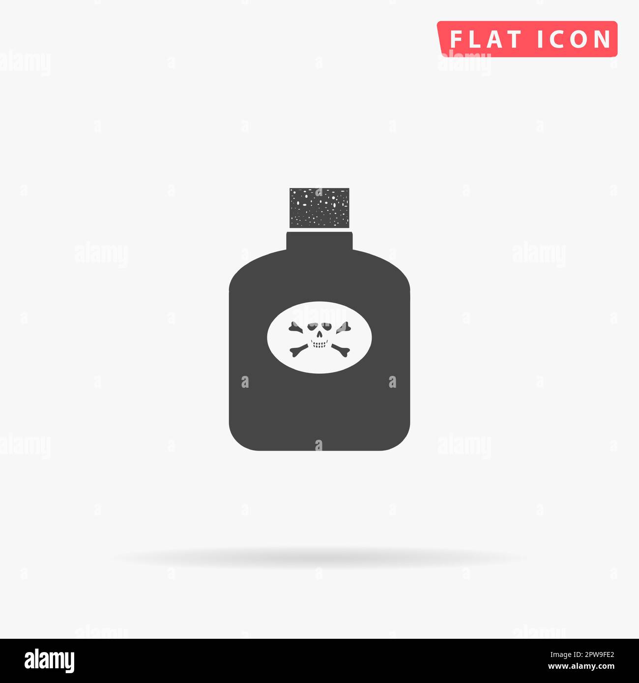 Eine Flasche Gift. Einfaches flaches schwarzes Symbol mit Schatten auf weißem Hintergrund. Piktogramm zur Vektordarstellung Stock Vektor