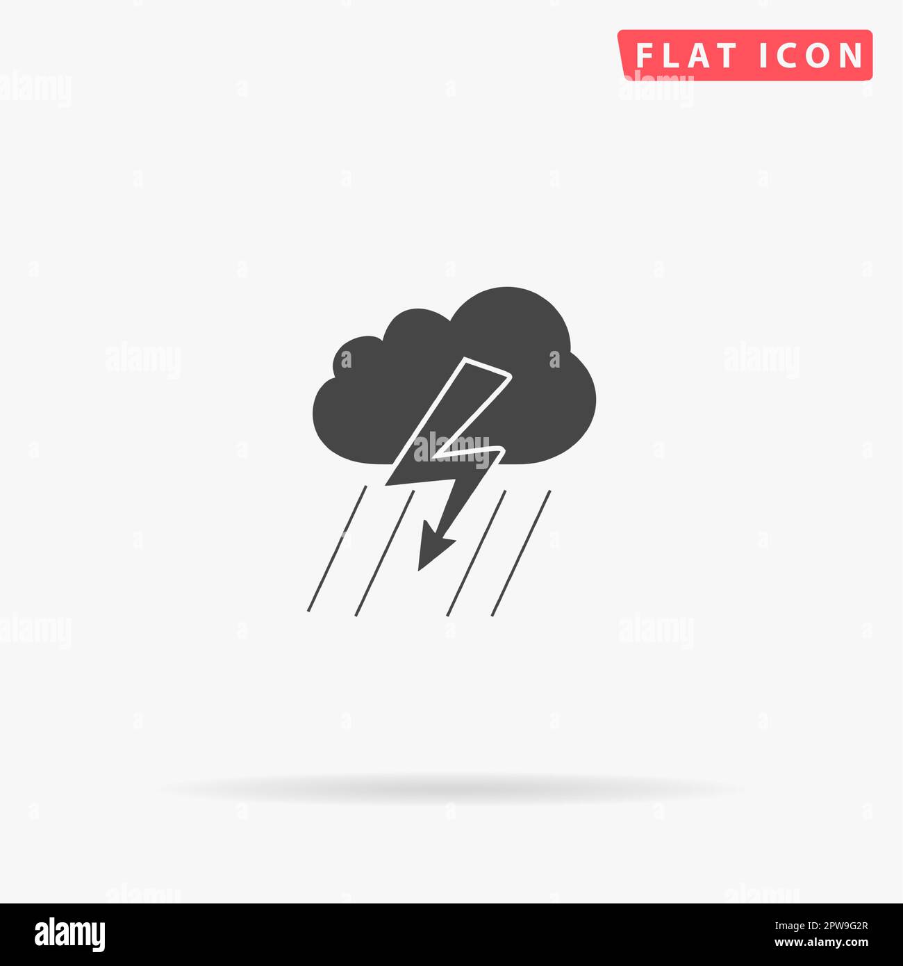 Wolken, Gewitter, Blitzregen. Einfaches flaches schwarzes Symbol mit Schatten auf weißem Hintergrund. Piktogramm zur Vektordarstellung Stock Vektor