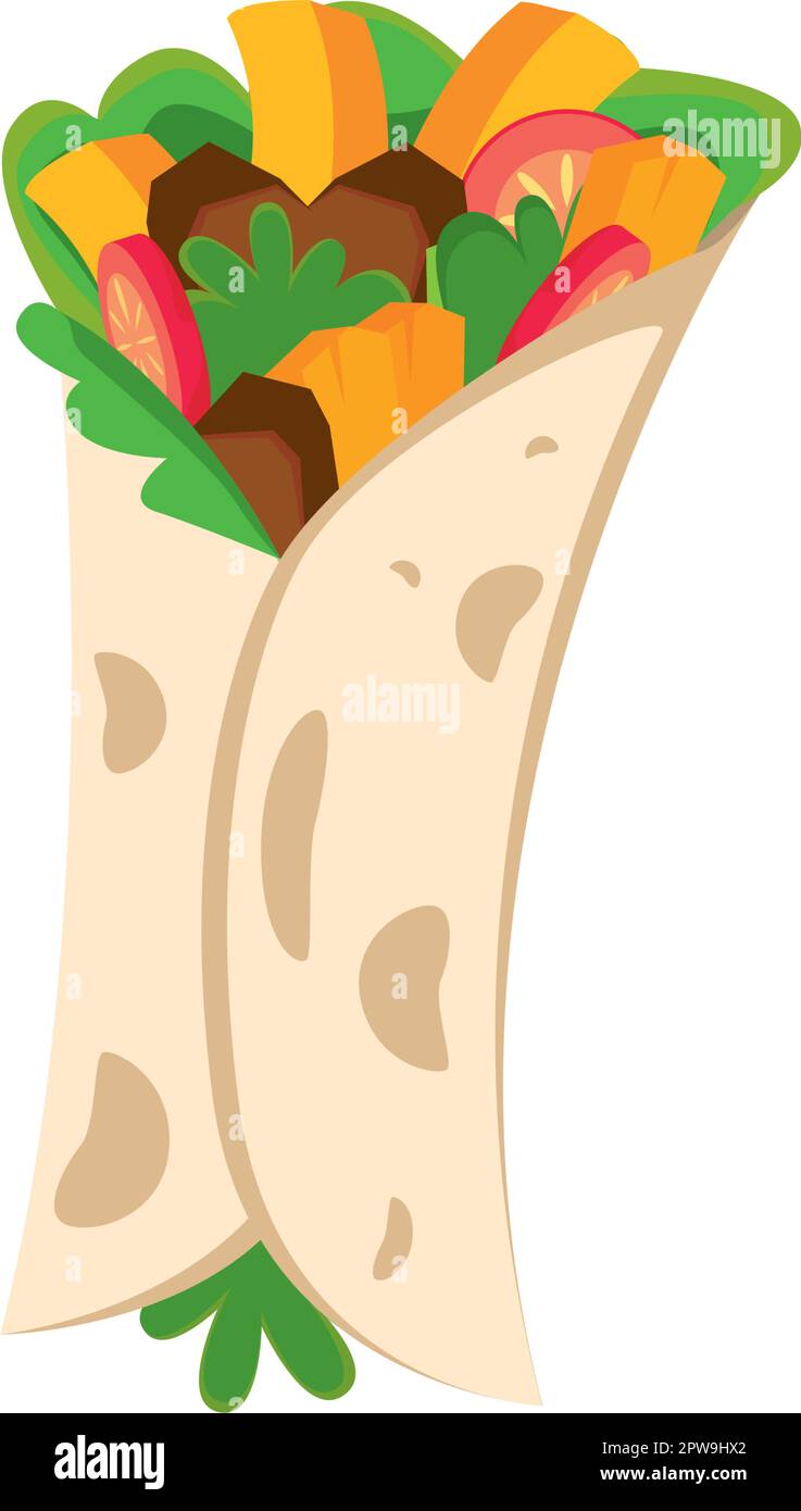 Detaillierter Tortilla kombiniert mit Burrito, der mexikanischen Speiseabbildung Stock Vektor