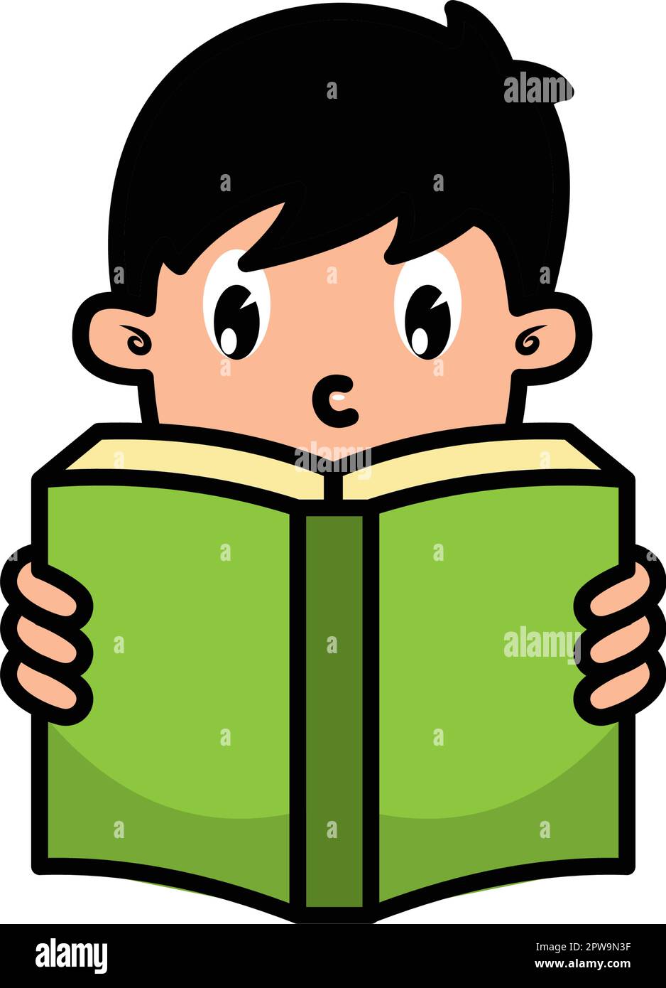 Ein Junge, der eine Buchillustration liest Stock Vektor