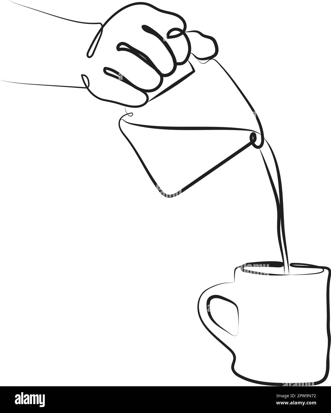 Illustration: Kaffee eingießen mit Silhouette Line Art Style Stock Vektor