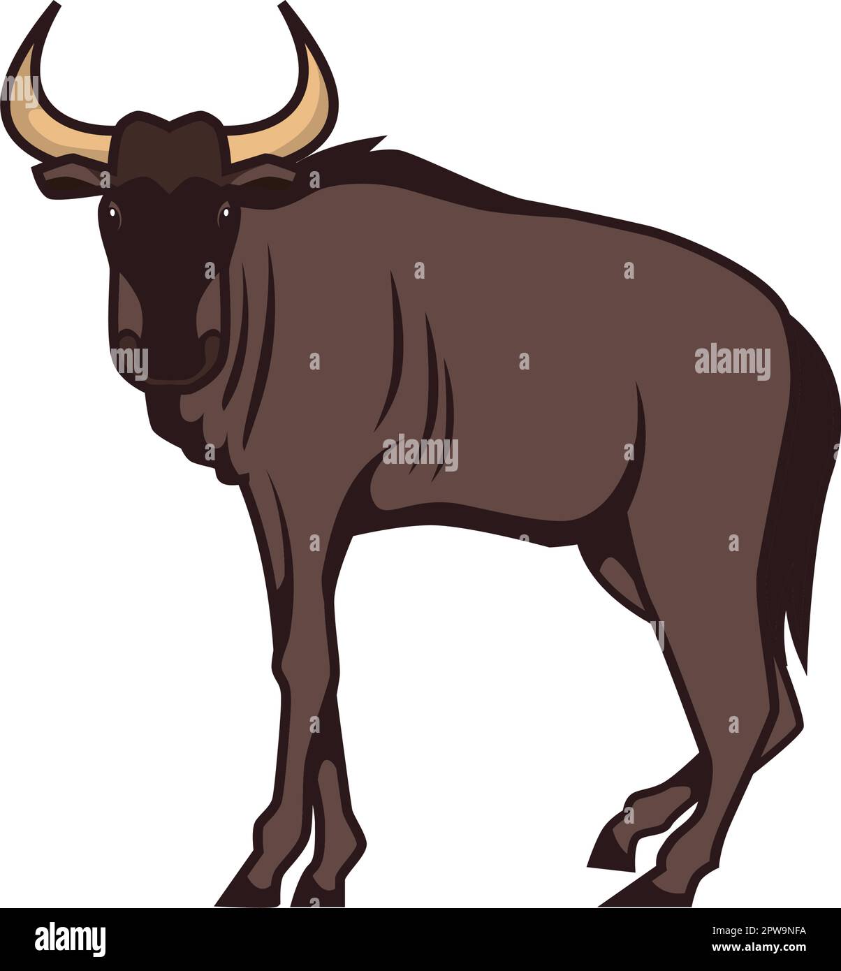 Detailliertes Wildebeest mit stehender Geste Stock Vektor