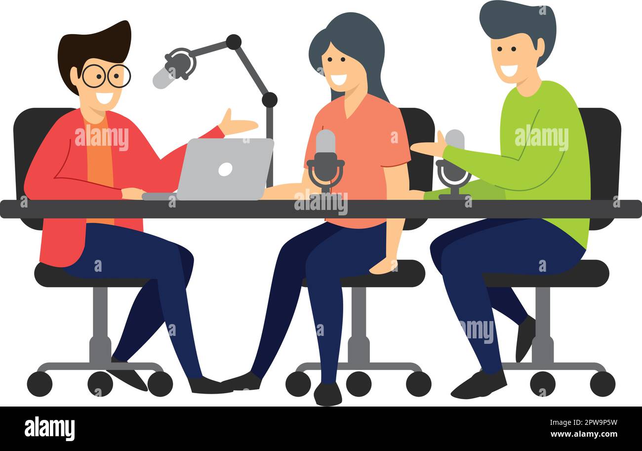 Personen, die in Podcast-Medium-Illustration ein Gespräch führen Stock Vektor