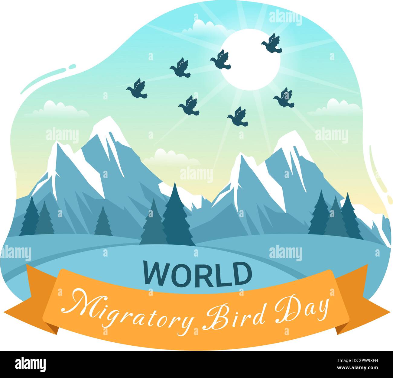 World Migratory Bird Day am 8. Mai Illustration mit Birds Migrations Groups in einem flachen Cartoon Handzeichnet für Landing-Page-Vorlagen Stock Vektor