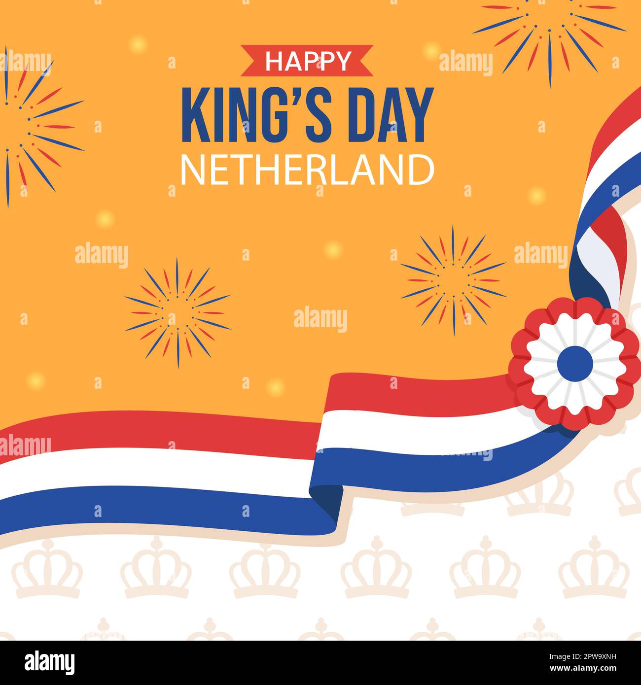 Happy Kings Netherlands Day Social Media Hintergrundillustration Handgezeichnete Cartoon-Vorlagen Stock Vektor