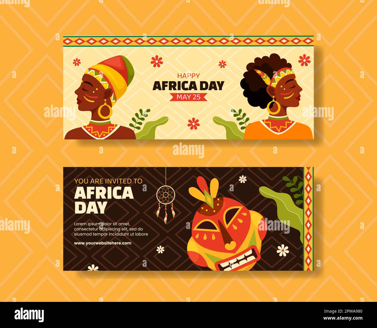 Happy Africa Day Horizontales Banner Flachcartoon Handgezeichnete Vorlagen Hintergrunddarstellung Stock Vektor