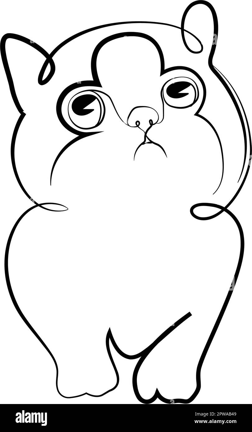 Schlichter, süßer Katzenblick mit Silhouette Line Art Style Stock Vektor