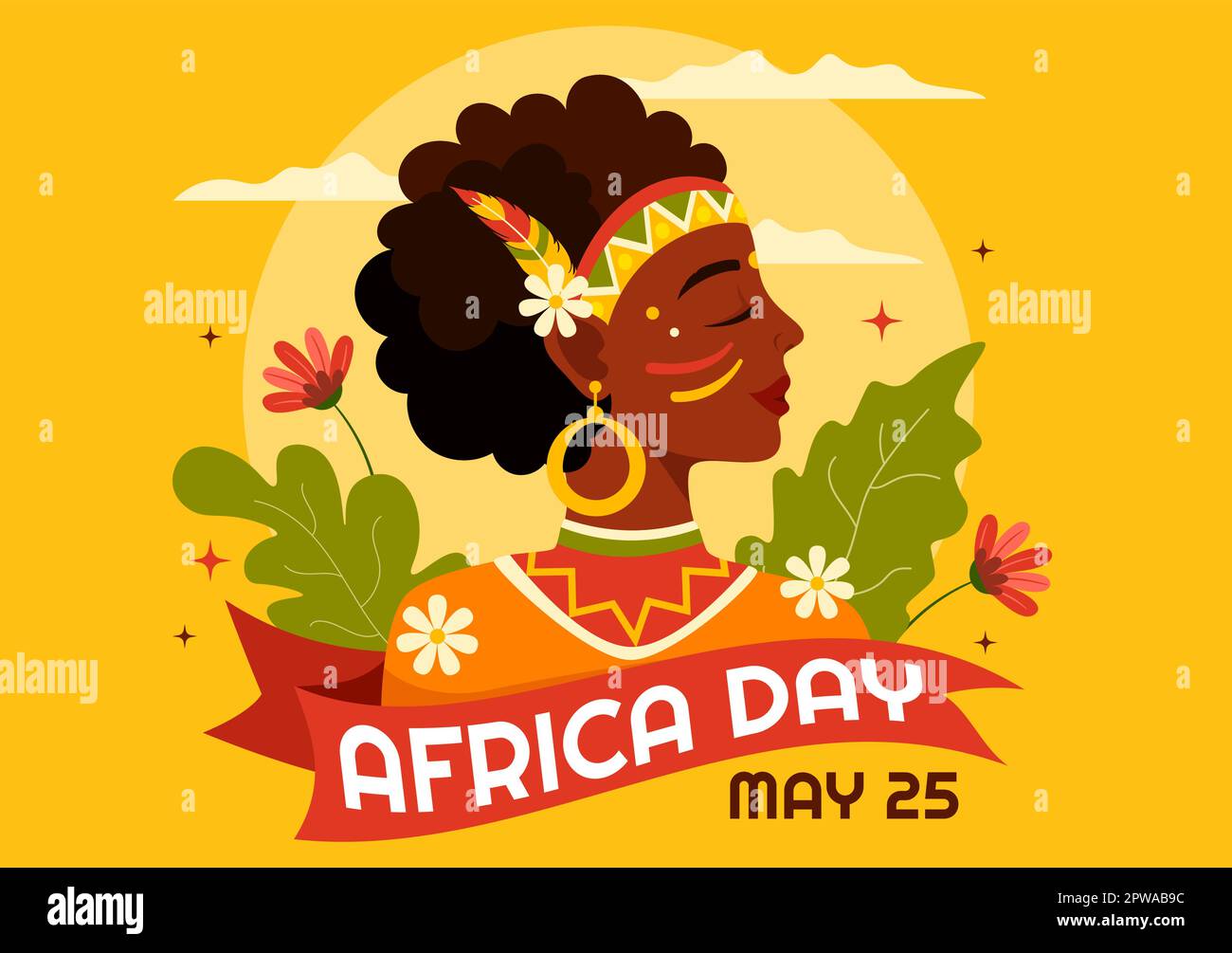 Happy Africa Day am 25. Mai Illustration mit afrikanischen Stammesfiguren der Kultur in flachem Cartoon, handgezeichnet für Webbanner oder Landing-Page-Vorlagen Stock Vektor