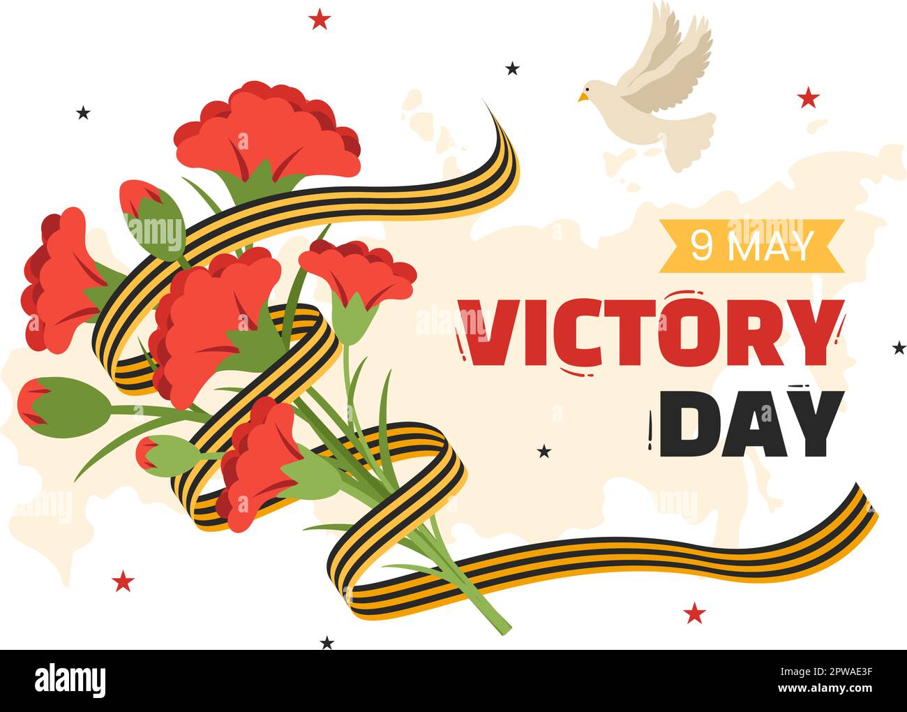 Russischer Siegesfeiertag am 9. Mai Illustration mit Medal Star of the Hero und großem Patriotischen Krieg in flachem Cartoon handgezeichnet für Landing-Page-Vorlagen Stock Vektor
