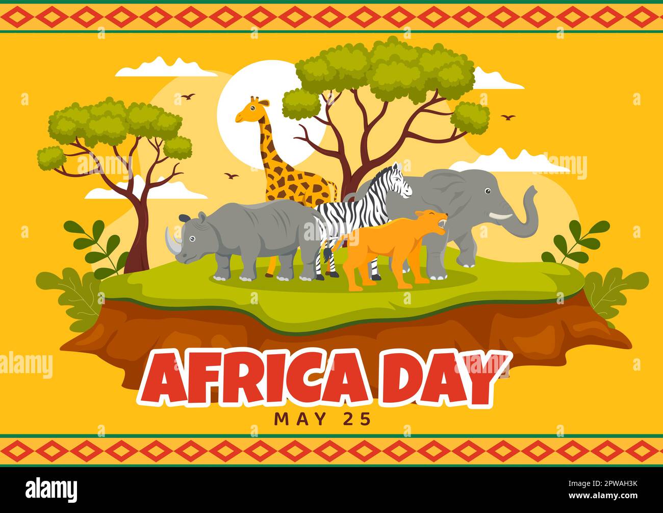 Happy Africa Day am 25. Mai Illustration mit afrikanischen Stammesfiguren der Kultur in flachem Cartoon, handgezeichnet für Webbanner oder Landing-Page-Vorlagen Stock Vektor