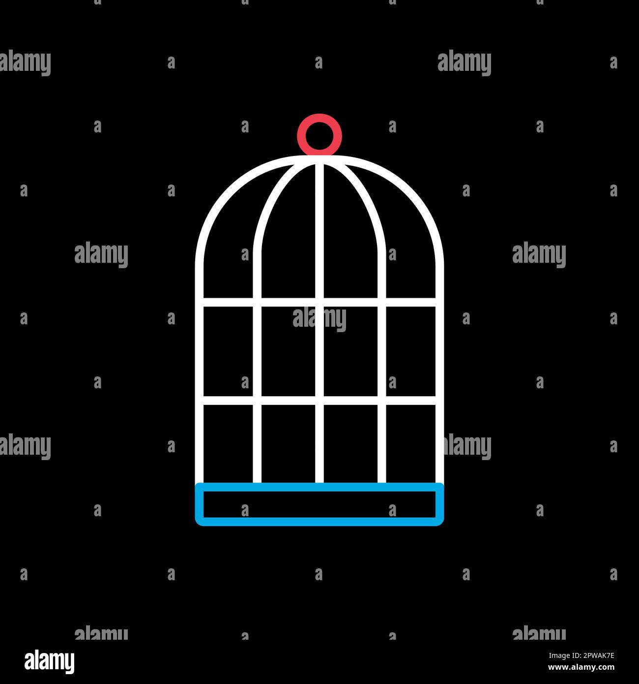 Leeres Vektorsymbol für Vogelkäfig auf schwarzem Hintergrund. Tierzeichen Stock Vektor