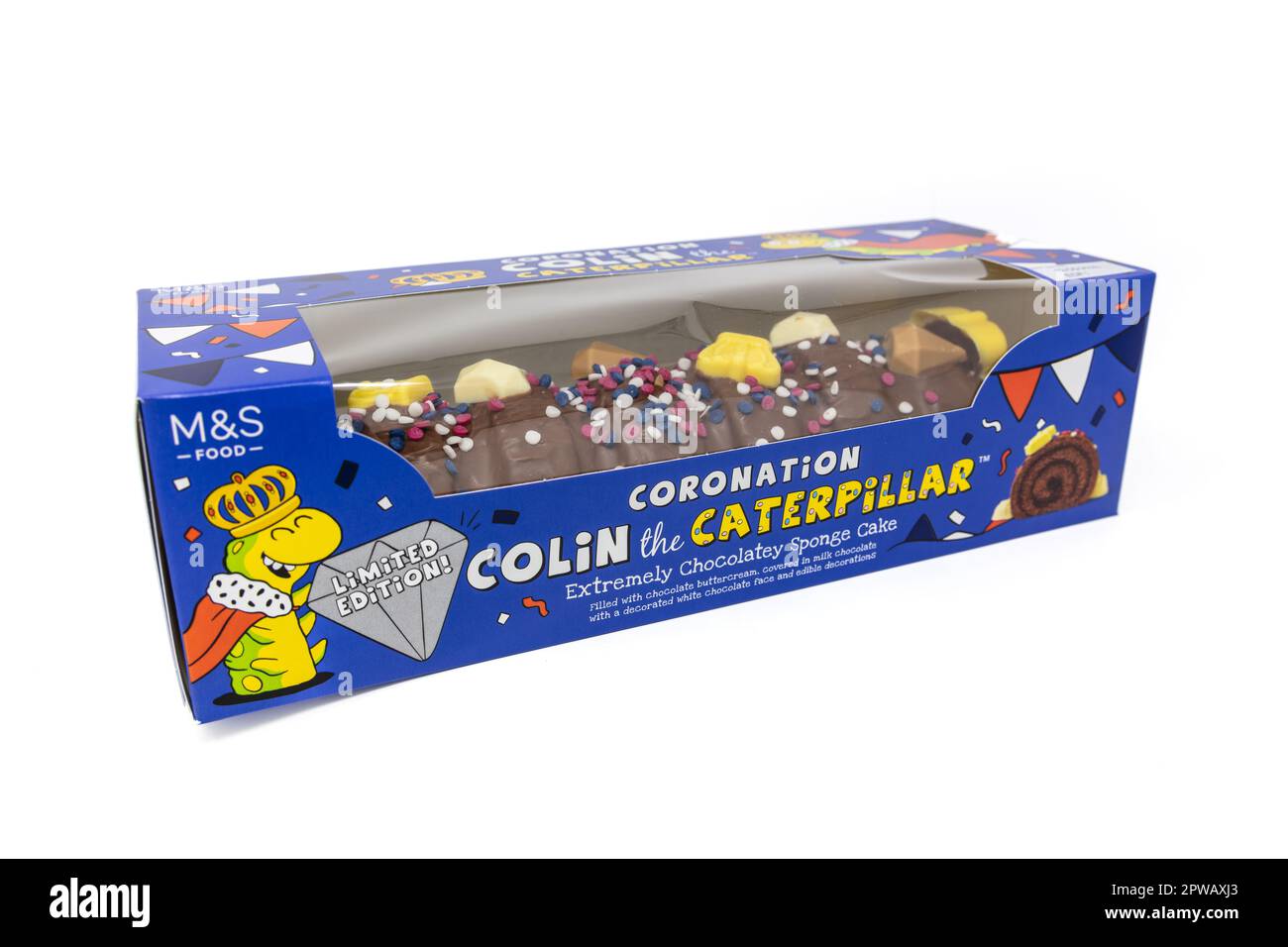 M&S Krönung Colin The Caterpillar Cake Stockfoto