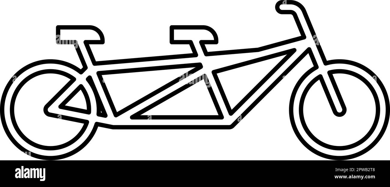 Tandem-Fahrrad-Kontur-Liniensymbol Schwarze Farbe Vektordarstellung dünnes, flaches Bild Stock Vektor
