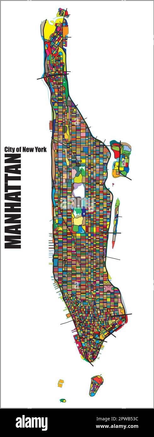 Detaillierte farbige Straßenkarte des Stadtteils Manhattan, New York Stock Vektor