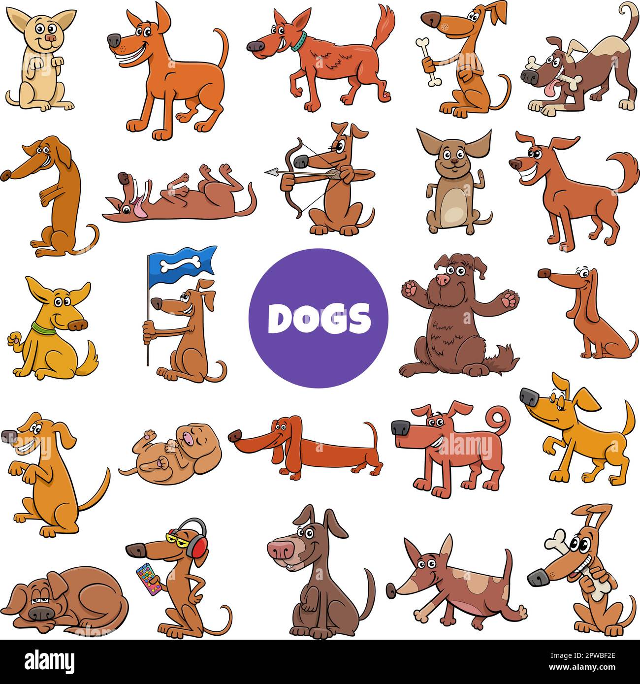 Cartoon Hunde und Welpen Comic-Figuren gesetzt Stock Vektor