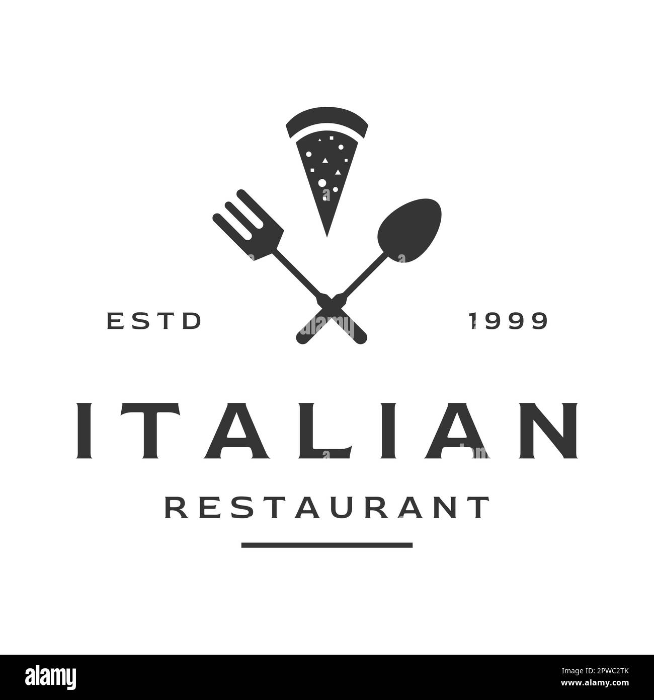 Köstliche italienische Speisen Logo kreatives Design mit altmodischem Essensschild. Logos für Restaurants, Cafés, Clubs und Abzeichen. Stock Vektor