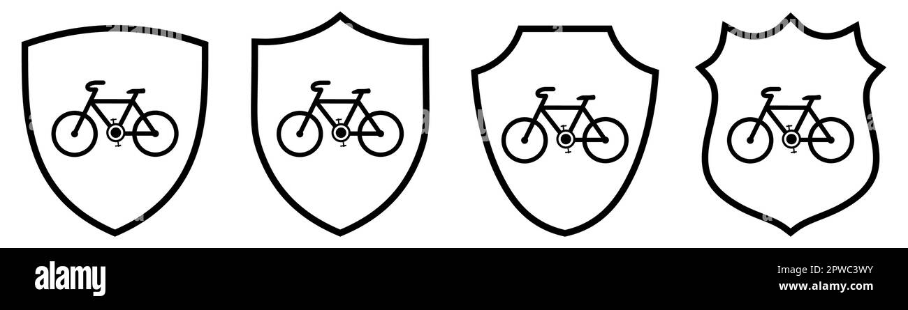 Fahrradsymbol hinter Schild, verschiedene Versionen. Fahrradschutz- oder Sicherheitskonzept Stock Vektor