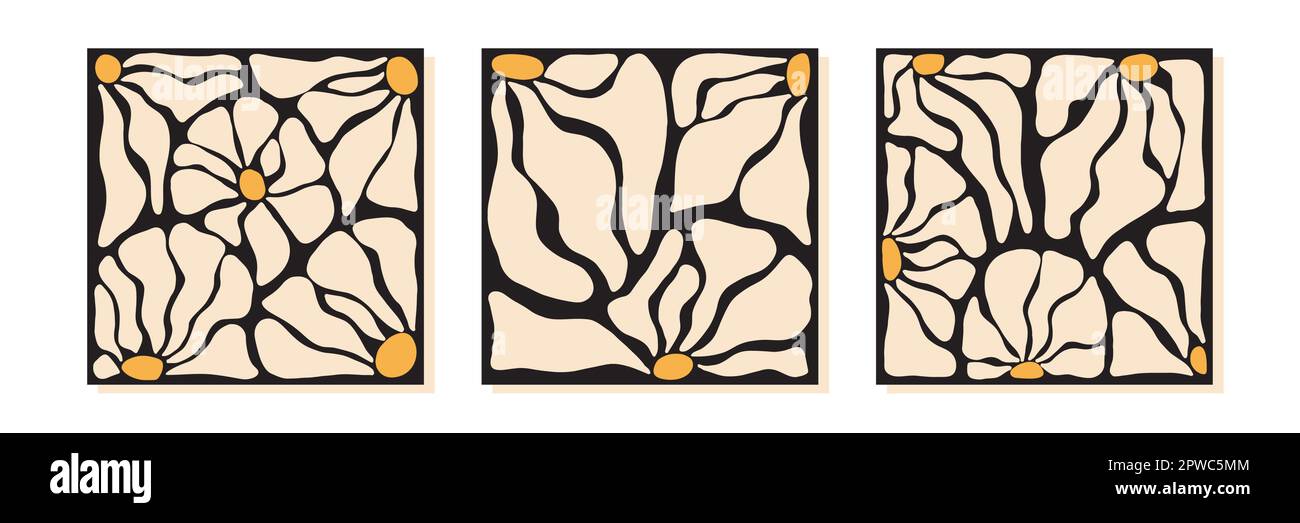 Handgezeichnete, ausgeschnittene Bio-Blumen in modernen abstrakten quadratischen Postern. Wandplakate im henri-matisse-Stil Stock Vektor Handgezeichnete, ausgeschnittene Bio-Blumen in modernen abstrakten quadratischen Postern. Wandplakate im henri-matisse-Stil Stock Vektor