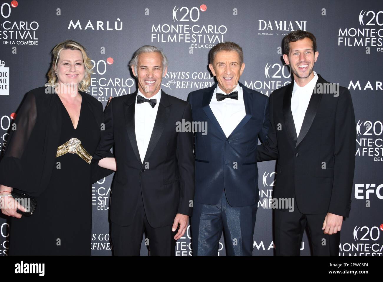 Montecarlo, Montecarlo. 05. Juni 2021. 20. Monte-Carlo Filmfestival De La Comedie. Preisverleihung für den roten Teppich. Auf dem Foto: Luana Belmondo, Paul Belmondo, Victor Belmondo, Ezio Greggio Credit: Independent Photo Agency/Alamy Live News Stockfoto