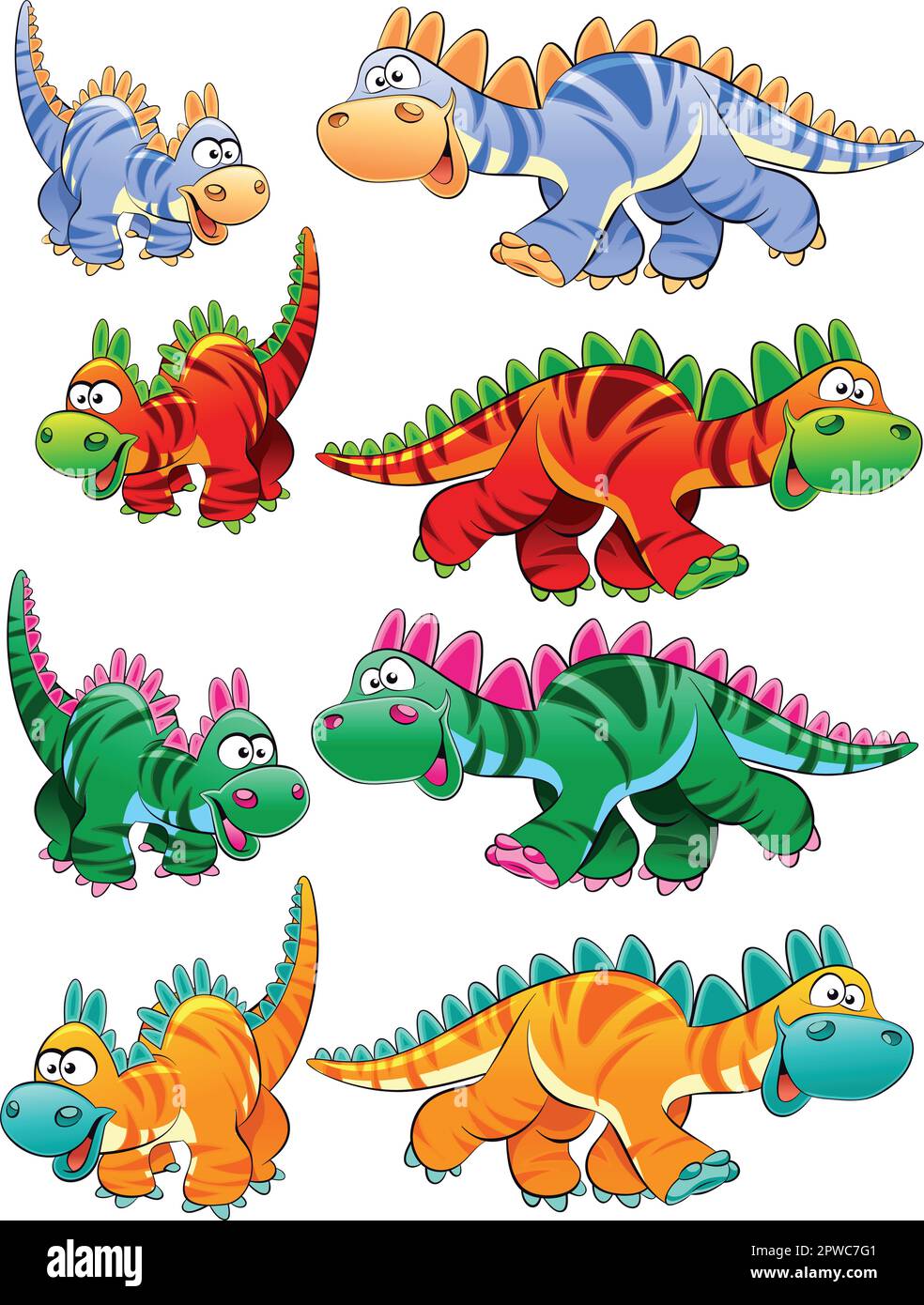 Arten von Dinosauriern, Cartoon- und Vektorfiguren Stock Vektor