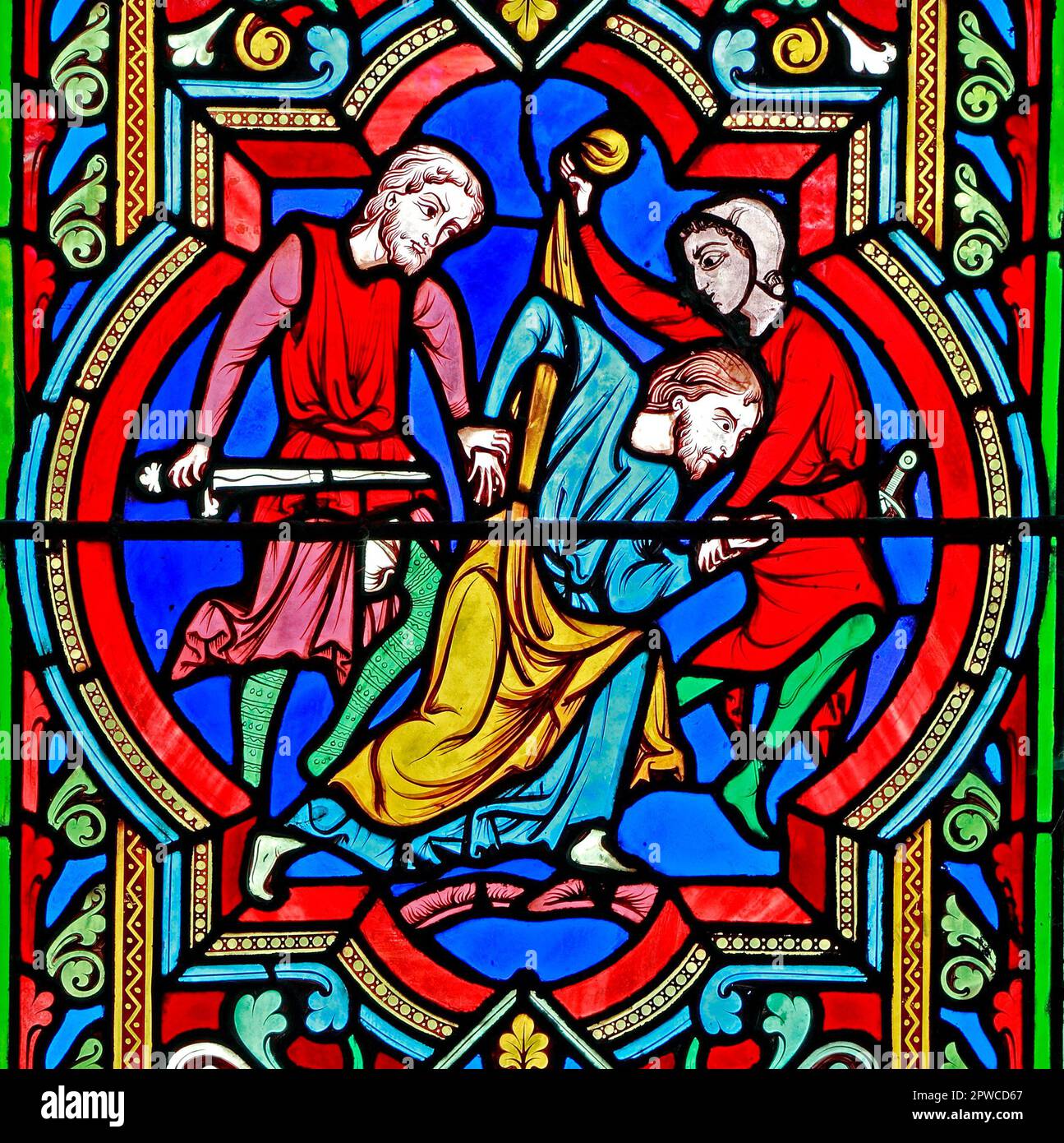 Der gute Samariter-Parabel, Reisender angegriffen und ausgeraubt, Buntglasfenster, von Oudinot aus Paris, 1859, Feltwell, Norfolk, England, UK Stockfoto