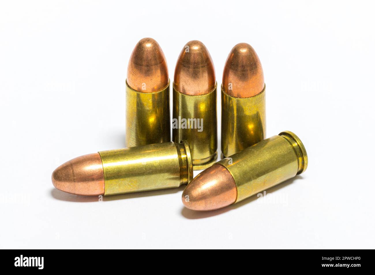 Pistolenmunition, Patronen, 9mm Stockfoto