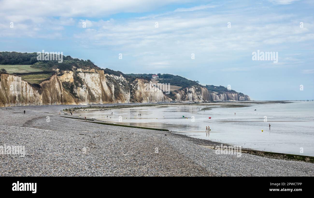 Côte d'Albâtre (Alabasterküste) in Pourville-sur-Mer, Pays de Caux, seine-Maritime, Normandie, Frankreich Stockfoto