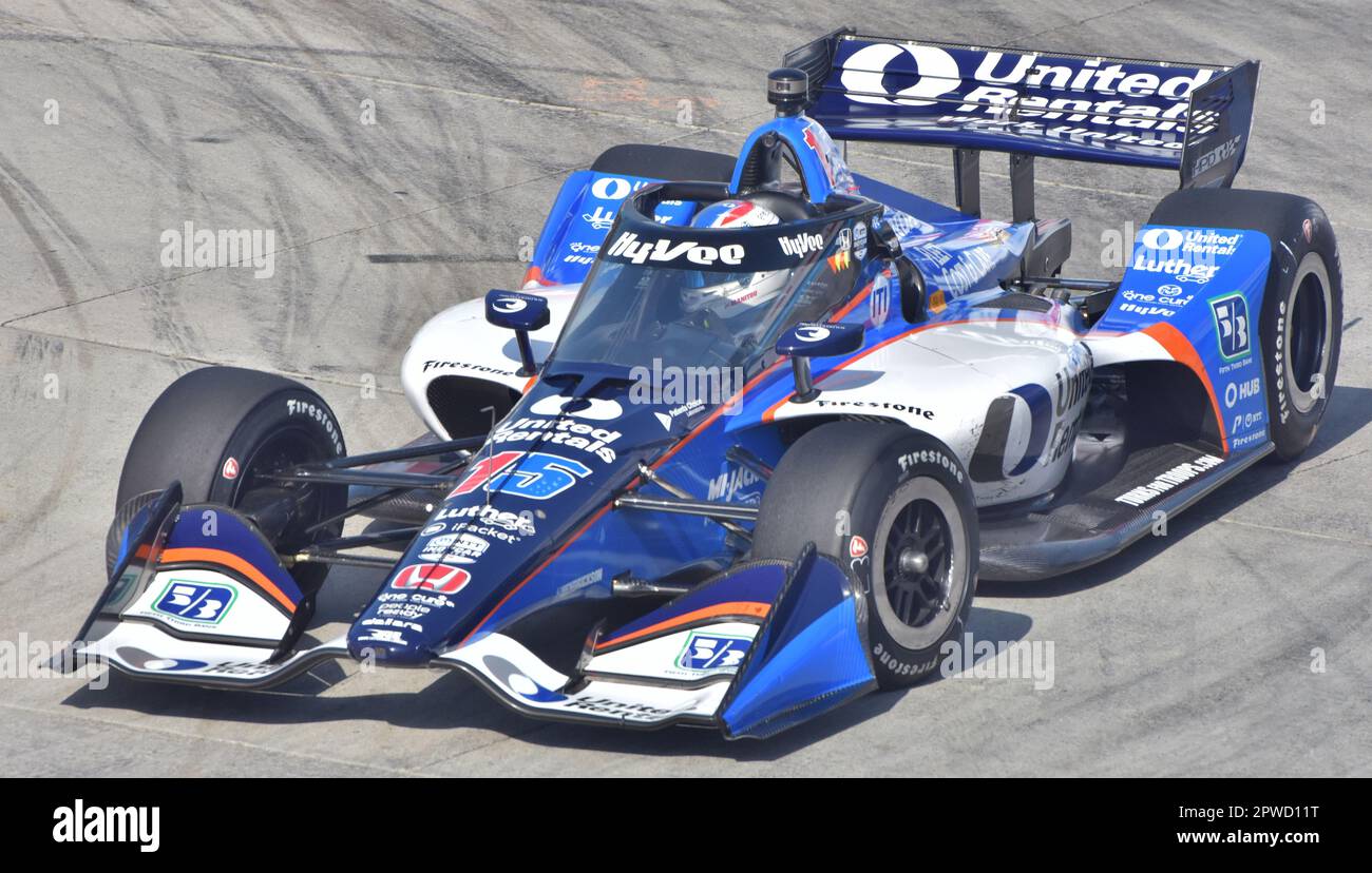 Long Beach, CA - 15. April 2023: IndyCar-Fahrer Graham Rahal nimmt am Grand Prix von Long Beach in Rahal Letterman Lanigan Racing's Auto Nr. 15 Teil. Stockfoto