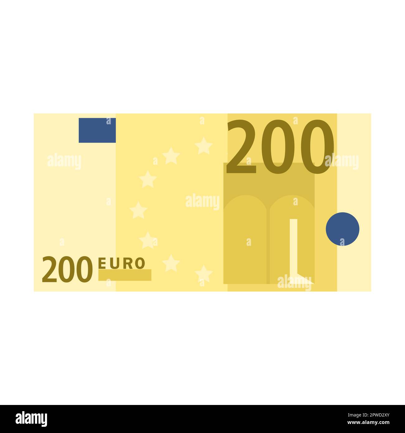 Einfaches Symbol einer 200-Euro-Banknote für Geldbörse isoliert auf weißem Hintergrund. Cartoon Geld der Bank in Europa Flachvektordarstellung. Bargeld Stock Vektor