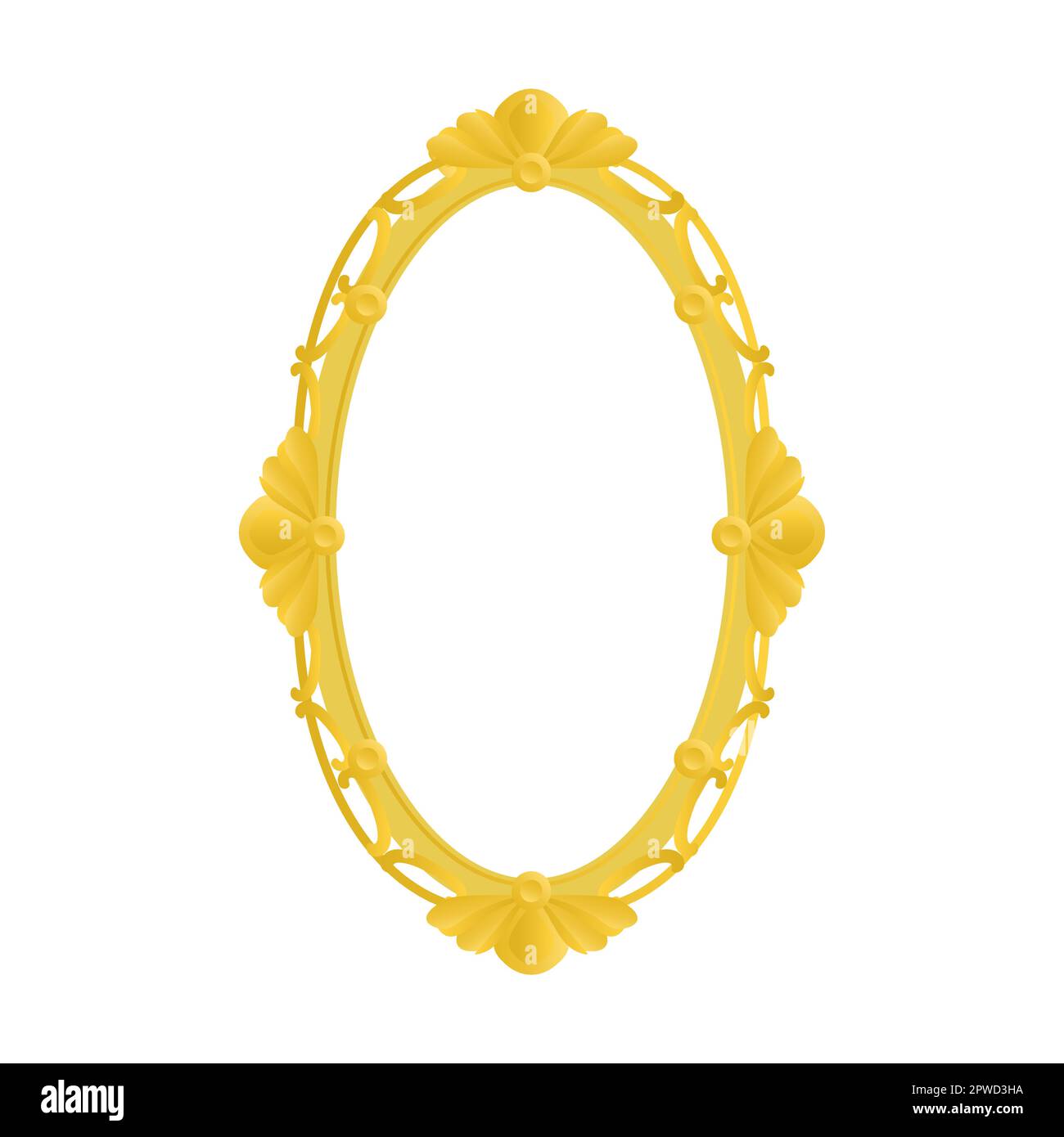 Oval hohe goldene alte königliche Grenze mit Blumenverzierung für Bilder und Fotos auf weißem Hintergrund. Leerer kunstvoller Rahmen Stock Vektor